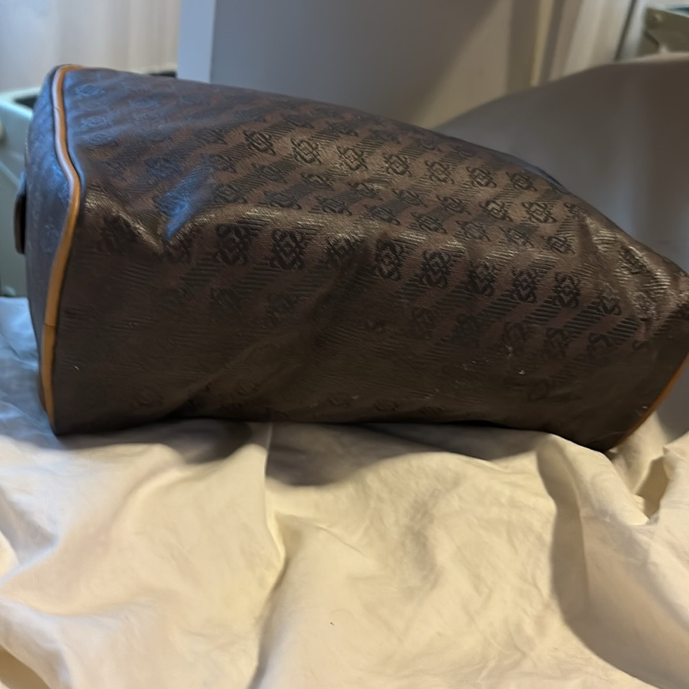 LOEWE CANVAS & LEATHER TRIM TAN BROWN LOGO CLUTCH MAKEUP BAG - Picture 4 of 9